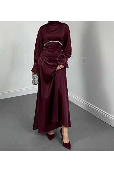 Raya Gym Arkası Büzgülü Beli Taş Detaylı Tesettür Abiye