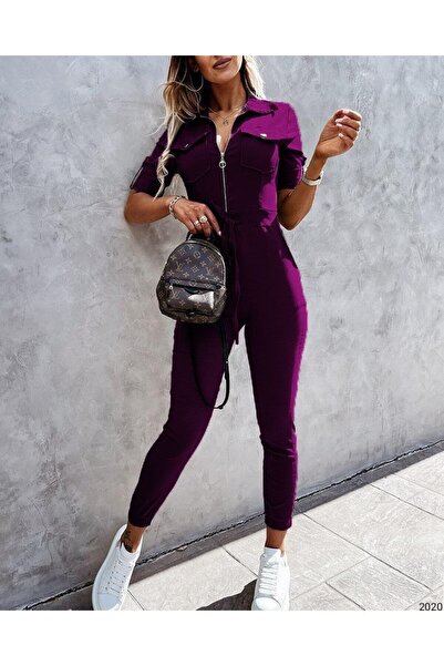 Esinty Trend Women's Imported Crepe Fabric Zippered Pocket Detail Belted Jump...