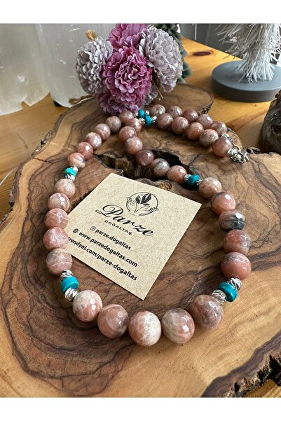 parze doğaltaş Sunstone and Turquoise Design Chain Necklace