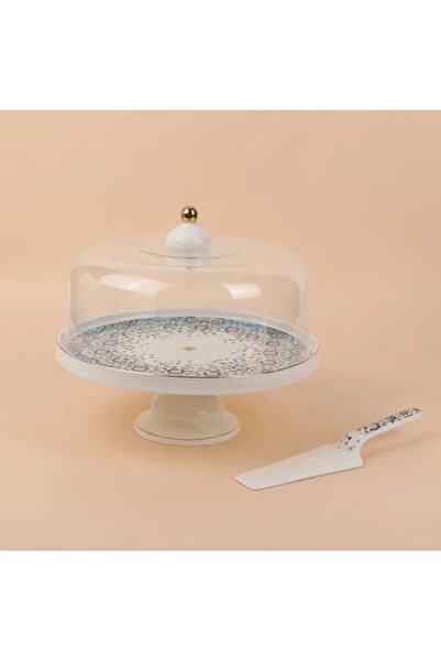 TULIN Cake stand with decorative ceramic spoon and gold accents, 11.5 inches