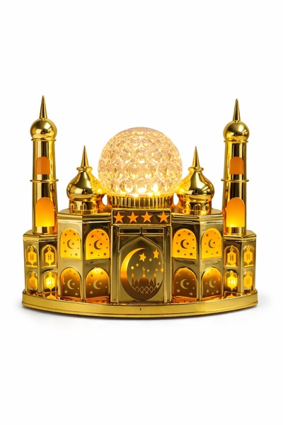 Coverzone Ramazan Kandil LED Masa Lambası, Altın Renk Cami Tasarımlı Gösteriş...