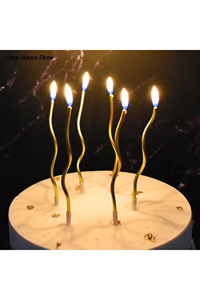 BALON DİYARI 6 LI KIVRIMLI GOLD MUM 16CM Pasta Mumu spiral kıvrak mum kaliteli