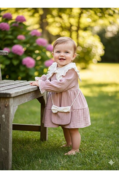 Bupper Pembe Fisto Detalı Çantalı Kız Bebek Elbise