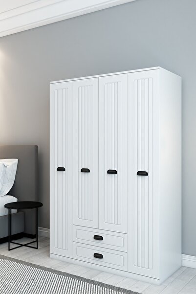 izcodesign Country 4 Kapaklı 2 Çekmeceli Gardırop - MDF Membran Kapak | 180 c...