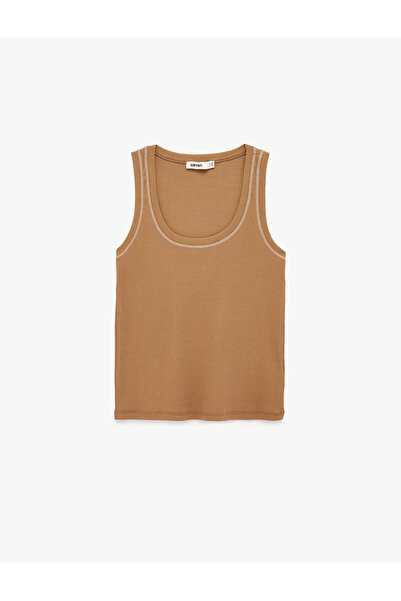 Koton Βαμβακερό εσώρουχο με λαιμόκοψη U πλέξη ριμπ και λεπτομέρεια ραφής