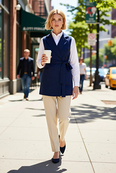 BENERLY Jachetă de damă cu guler, fără mâneci, din țesătură țesută, căptușită...