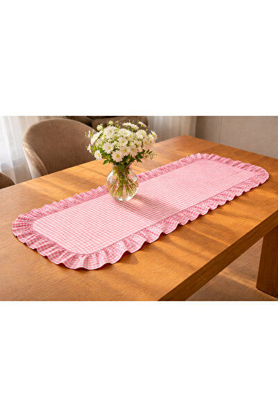 ŞAH TEXTILE DESIGN Pembe pötikare fırfırlı runner 40x110