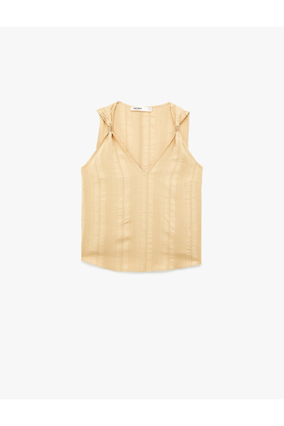 Koton V-Neck Sleeveless Viscose Blouse with Metal Accessories