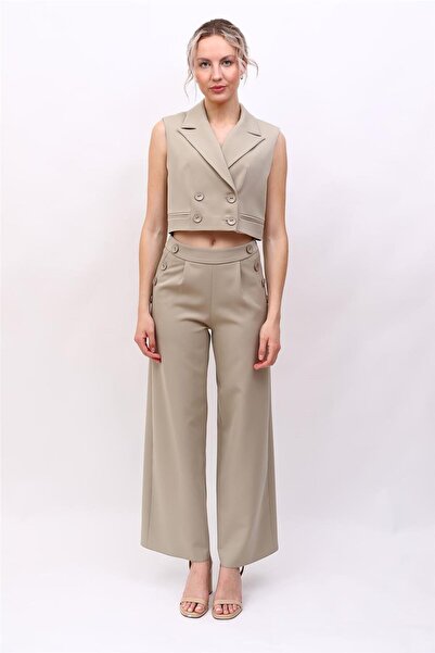 ÖNDER ÖZSOY Men's Lapel Double-Breasted Mini Vest & Ornamental Pocket Ornamen...