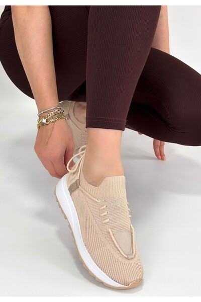 ARMÜZ Renji Beige Knitwear Lace-Up Sports Shoes