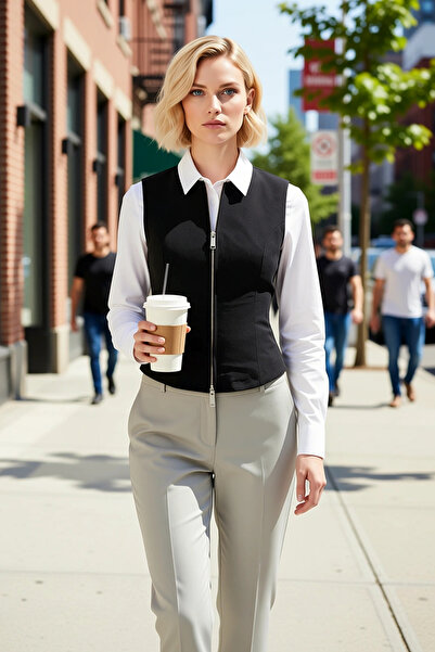 BENERLY Cămașă de damă cu guler cu fermoar, fără mâneci, croială mulată, din ...