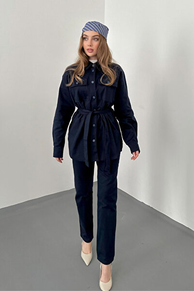 Elbee Fashion Woman Navy Blue Gabardine Set