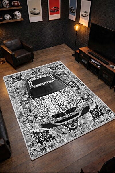 Qatalina Beyaz BMW F30 Motifli Yıkanabilir Spor Yarış Arabası Desenli Oyuncu ...