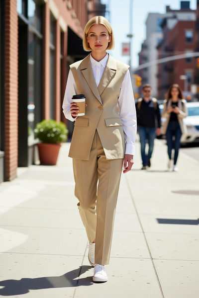 BENERLY Women's Jacket Lapel Collar Sleeveless Buttoned Vest Woven Fabric Reg...