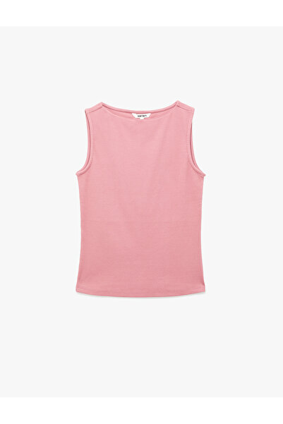 Koton Βαμβακερή εφαρμοστό Αμάνικη Μπλούζα με Λαιμόκοψη Kayak