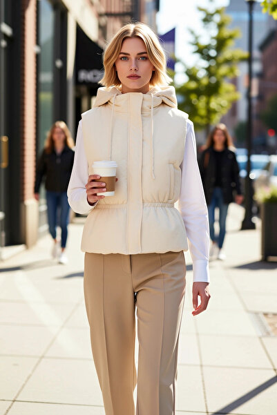 BENERLY Women's Hooded Sleeveless Puffer Vest Regular Fit Lined Plain Pattern...