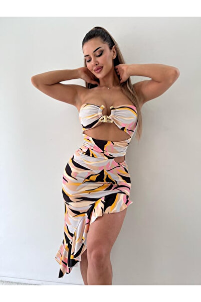 euro click Rochie cu modele colorate, cu talie și piept decoltat, cu detaliu ...