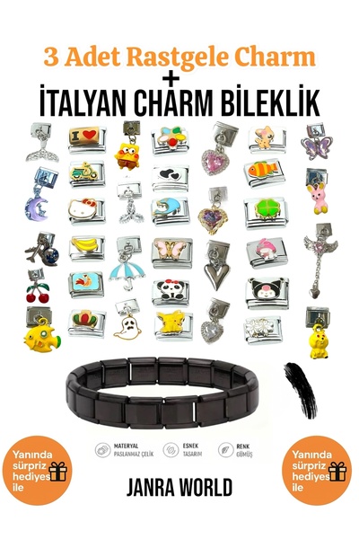 JANRA WORLD 3 Random Charm + Italian Charm Bracelet Set |   Together with Sur...