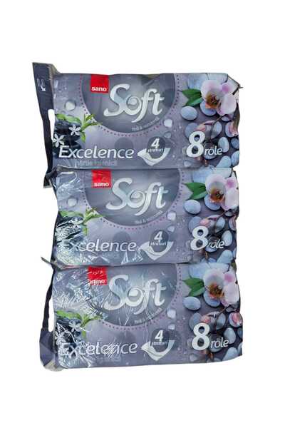 Sano Paper Toilet EXCELANCE, 4 Straturi,3 pachete a cate 8 role