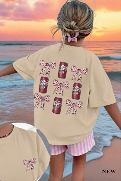 New Shine تي شيرت أطفال للجنسين مطبوع عليه فيونكة وردية