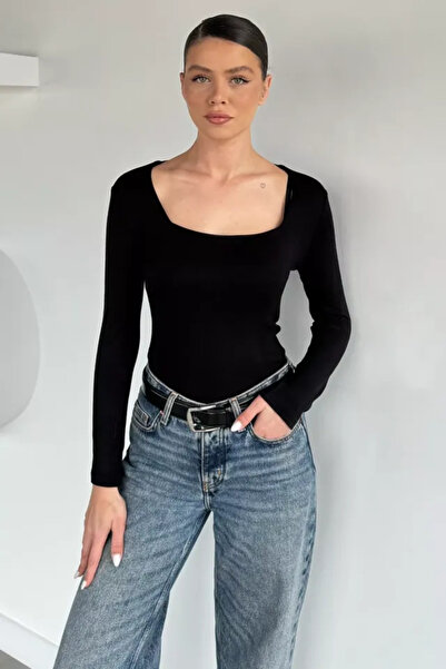 Patreon Bluză moale cu mânecă lungă și guler pătrat