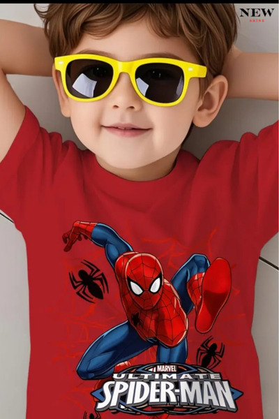 New Shine تي شيرت للأطفال مطبوع عليه الرجل العنكبوت للجنسين