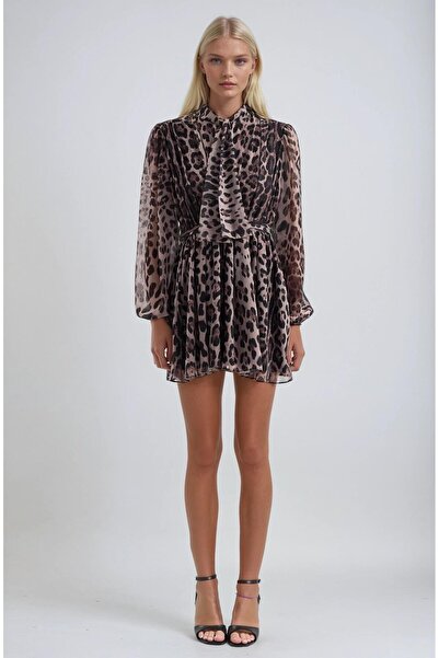 Lijuri Leopard Patterned and Belted Tulle Dress 2990