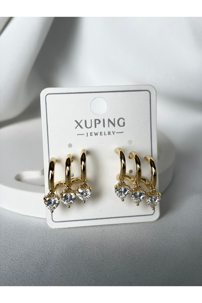 XUPING JEWELRY Çoklu Görünüm Kalp Detaylı Küpe
