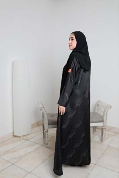 afafiabaya Luxury Black Abaya with Elegant Silk Pattern