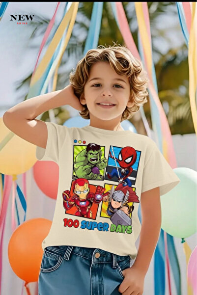 New Shine تي شيرت للأطفال مطبوع عليه 100 سوبر دايز للجنسين