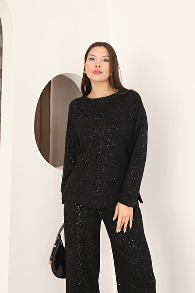 Moda Palmiss Women's Black Glitter Detailed Comfortable Cut Double Suit