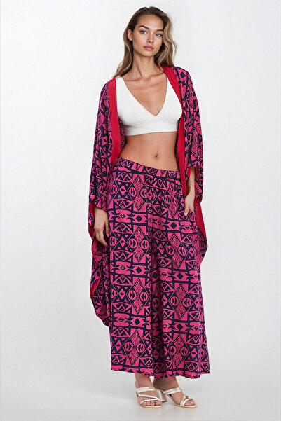 Trend Alaçatı Stili Γυναικείο ροζ ελαστικό παντελόνι με τσέπες και σετ βισκόζ...