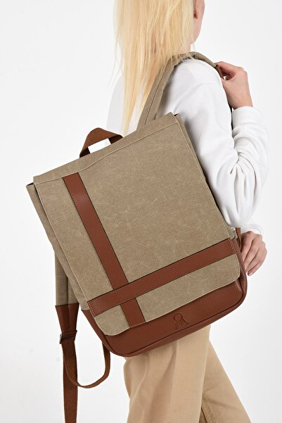 Teal Collection Canvas Shoulder Bag Postman Model Lined Multi-Pocket Laptop C...