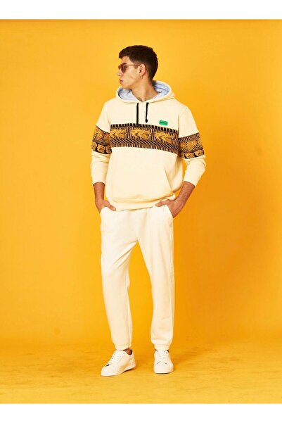 Nani Collection Krem Renk, Jakarlı Ejderha Desenli Oversize Unisex Sweatshirt