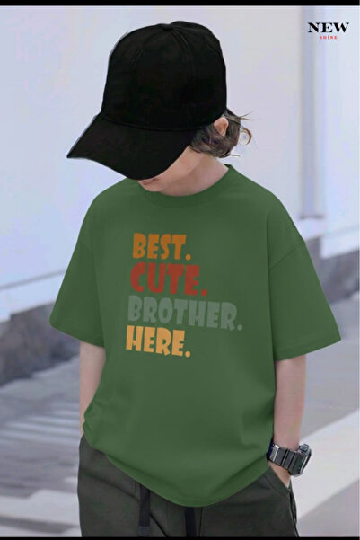 New Shine تي شيرت للأطفال مطبوع عليه BEST CUTE BROTHER HERE للجنسين