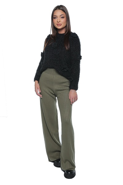 OEM Anda pants, one size, khaki, knitted, straight cut, high waist