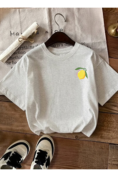 caddekombin Women's Double Side Limoncello Printed Gray T-Shirt