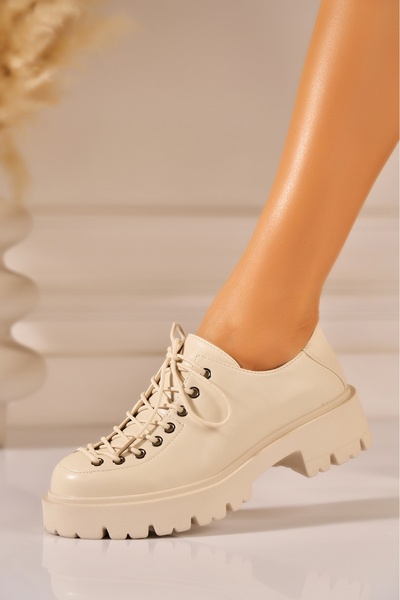 Joana Beige Trendy Eco-Leather Loafers Size 37