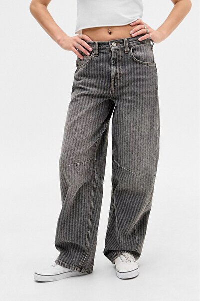 september island Vintage Thabit Gray Striped Color Boyfriend Baggy Denim Jeans