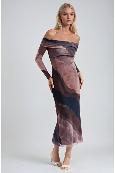 Lijuri Madonna Collar Lined Tie-Dye Pattern Tulle Dress 2978