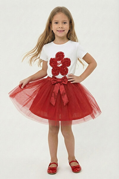 FATELLA Girl's Red Daisy T-Shirt Red Tutu Skirt April 23 October 29 Performan...