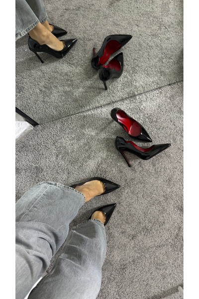 MYVOLANTE Black Patent Leather Women's Classic Heeled Stiletto Shoes
