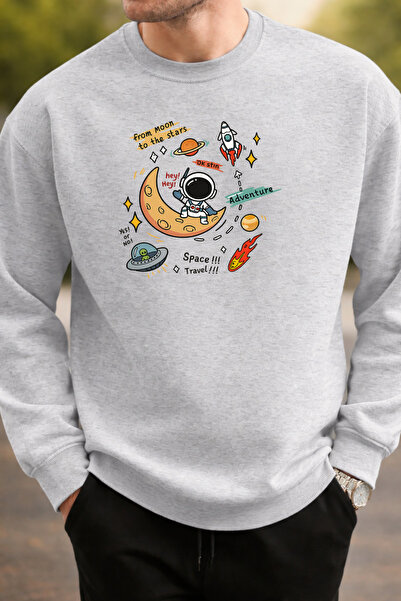 Pink Sky Unisex Oversize Βαμβακερό Φούτερ με Στάμπα1 Αστροναύτης