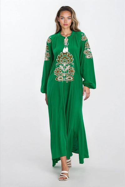 Trend Alaçatı Stili Rochie de damă verde cu guler magistral, cu șireturi, bro...