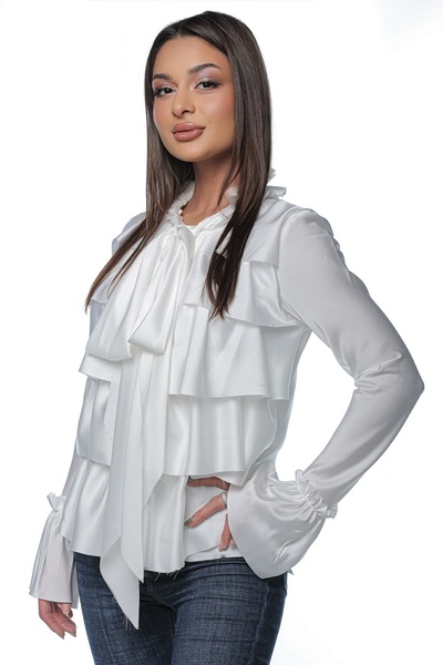 OEM Nova shirt, one size, white, satin, with ruffles and bow