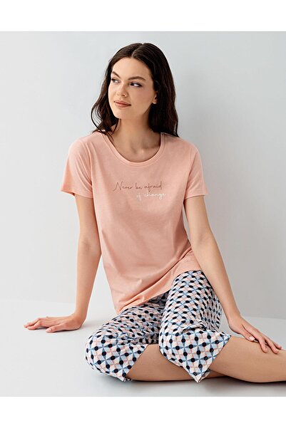 Arnetta Women's Patterned Pajama Set with Pockets 50% Cotton 50% Modal – Shor...