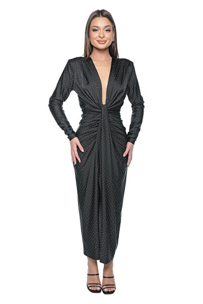 OEM Ovelin occasion dress, one size, black, made of lycra, with deep neckline...