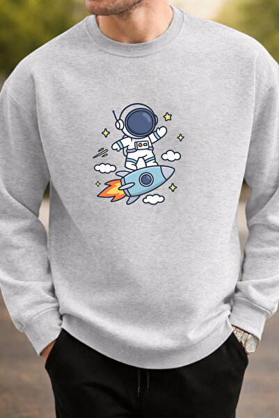 Pink Sky Unisex Oversize Βαμβακερό Φούτερ με Στάμπα1 Αστροναύτης