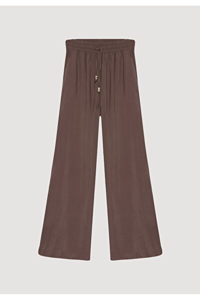 Quzu Women's Elastic Waist Wide Leg Pants – Brown