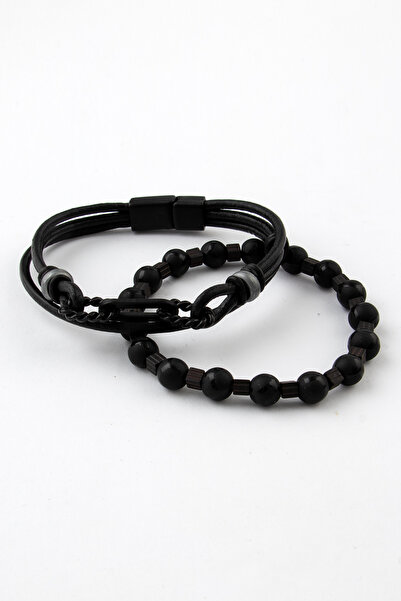 Sortie Aksesuar Genuine Leather and Natural Stone Gift Men's Bracelet Combina...